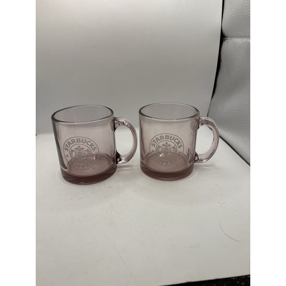 Set Of 2 Pink Colored Glass Starbucks Mugs Made In U.S.A READ